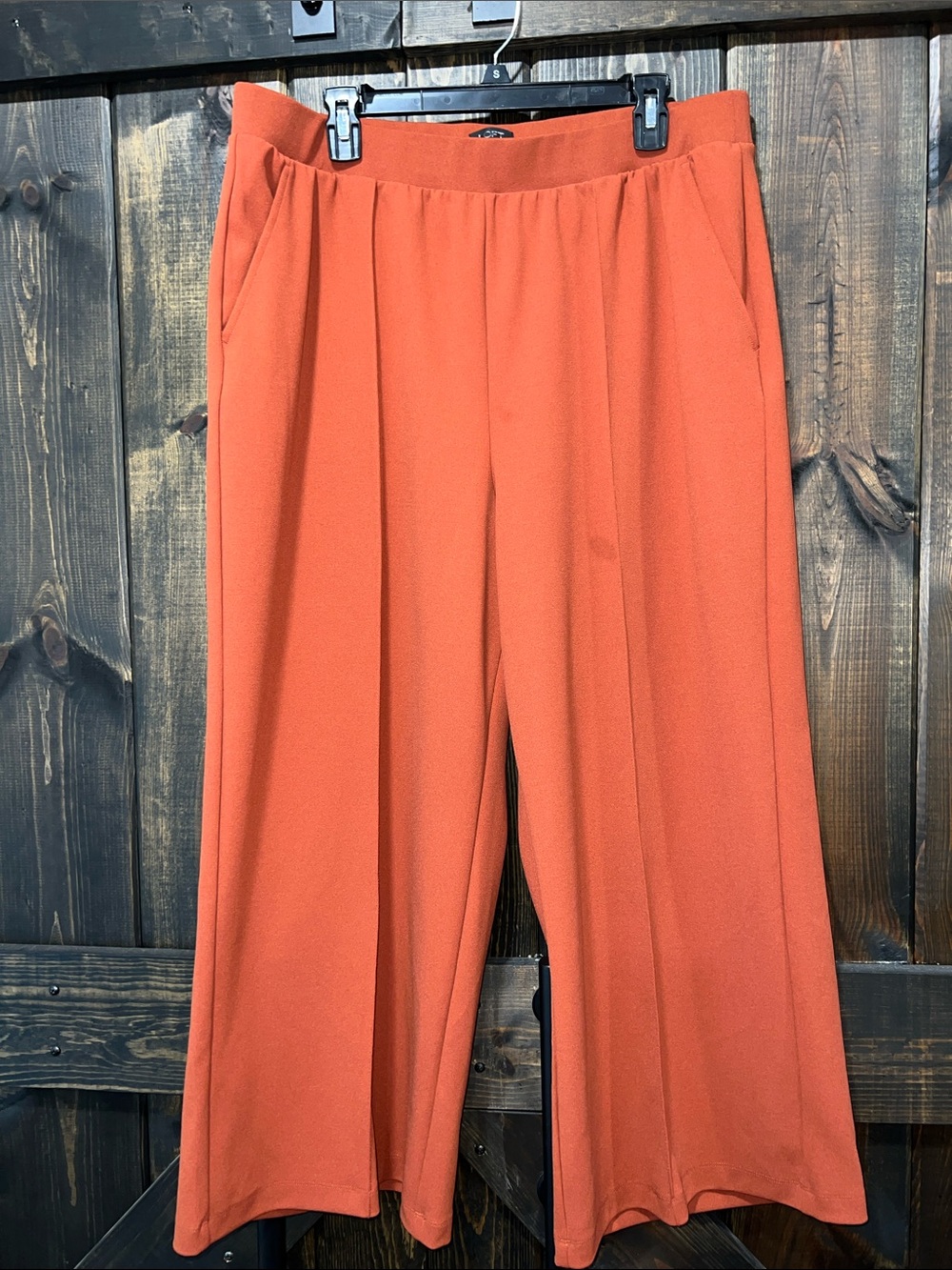 LOFT Wide Leg Cropped Pants XL Rust Orange Stretch Flowy Pockets Culottes Earthy